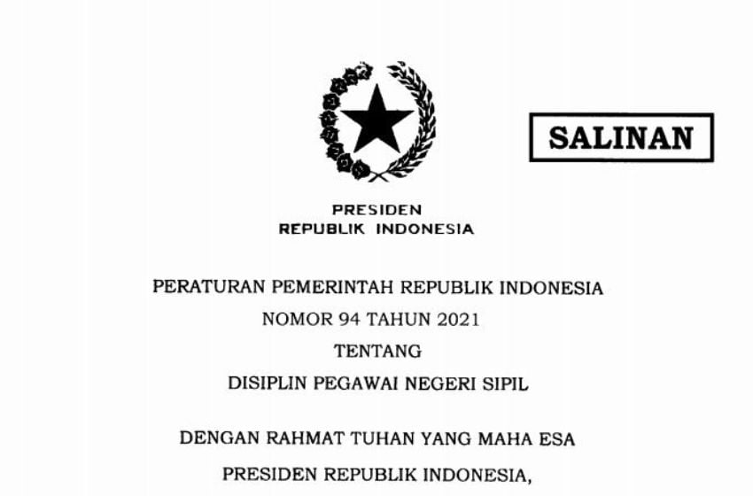 PP Nomor 94 Tahun 2021 tentang Disiplin Pegawai Negeri Sipil